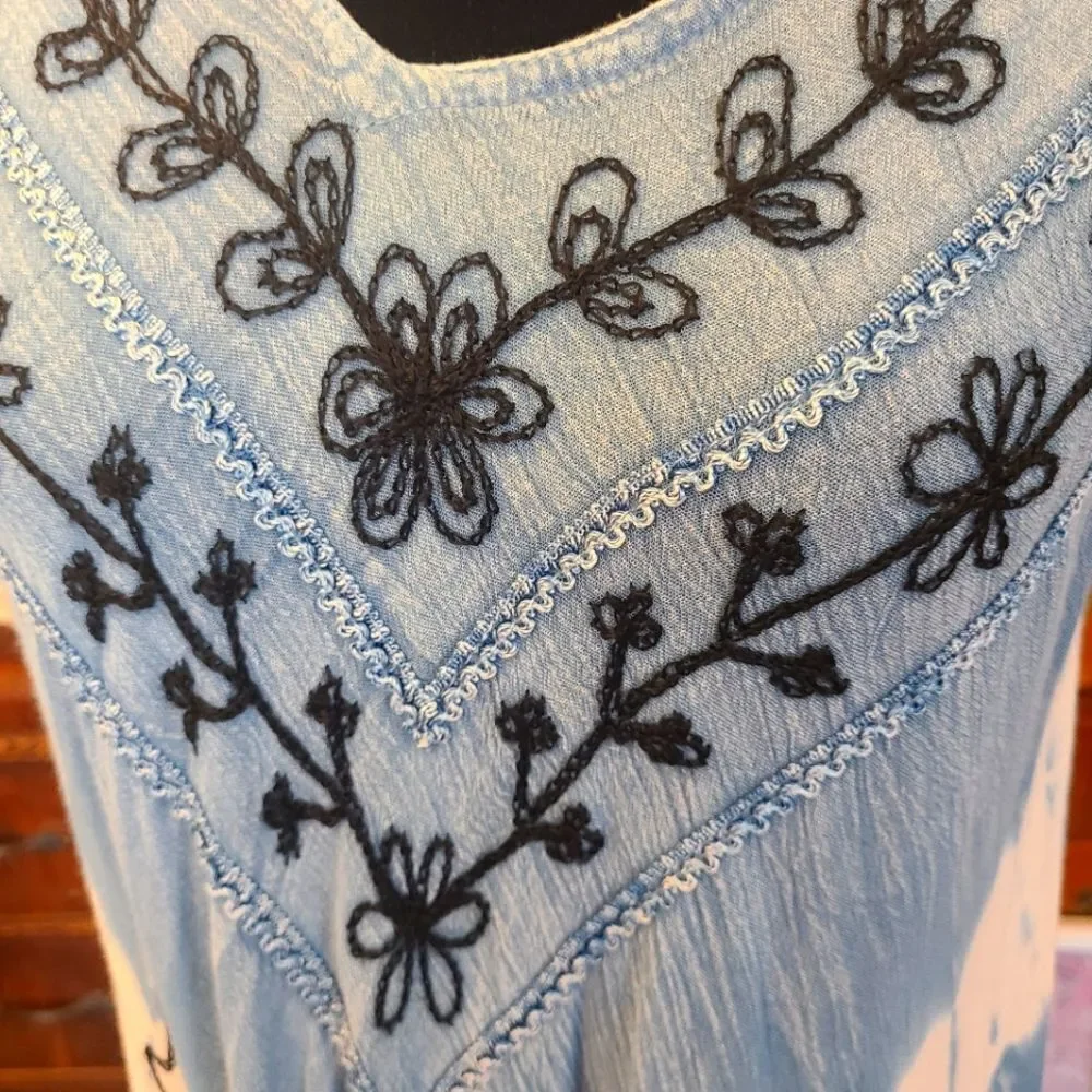 EMILY‎ STACY Swing Dress Swim Coverup Bohemian Embroidered TieDye sz M
